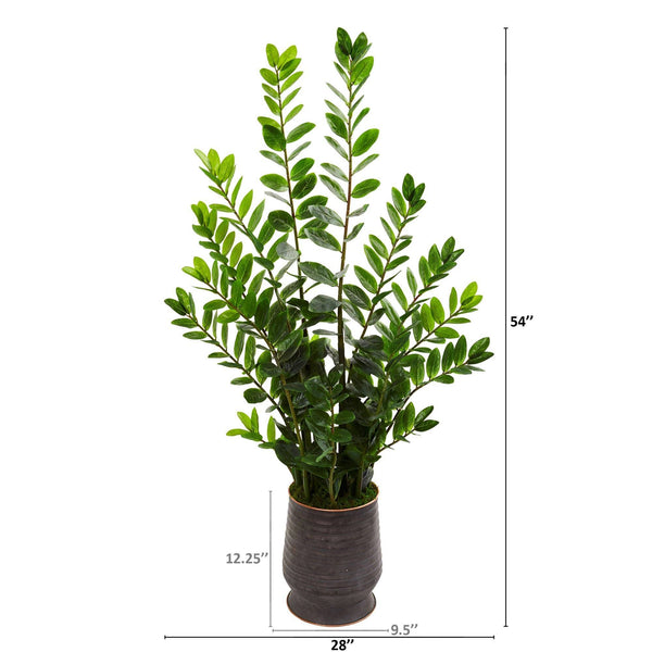 4.5’ Zamioculcas Artificial Plant in Ribbed Metal Planter