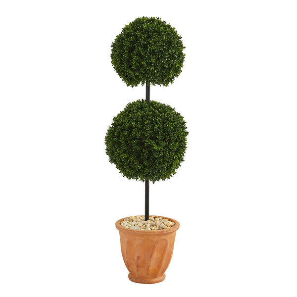 46” Boxwood Double Ball Artificial Topiary Tree in Terra-Cotta Planter (Indoor/Outdoor)