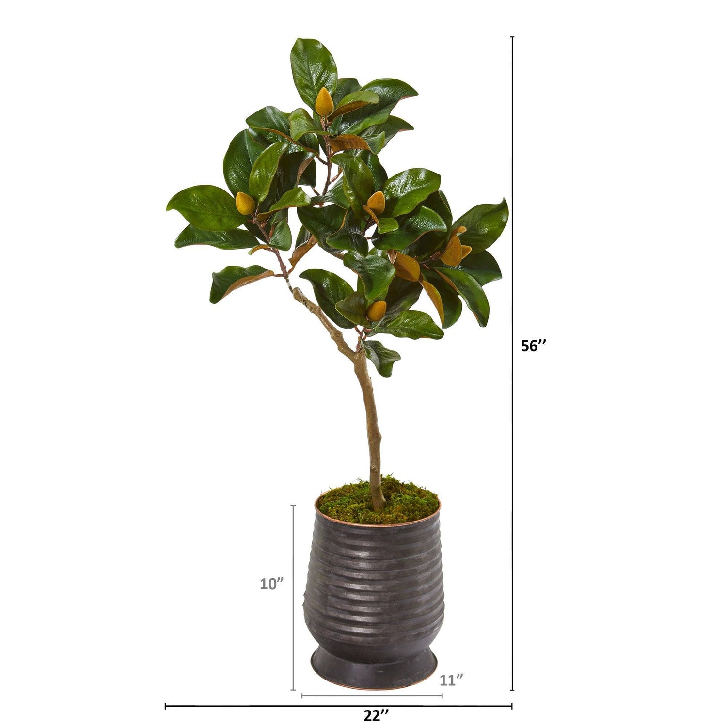 46” Magnolia Leaf Artificial Tree in Ribbed Metal Planter