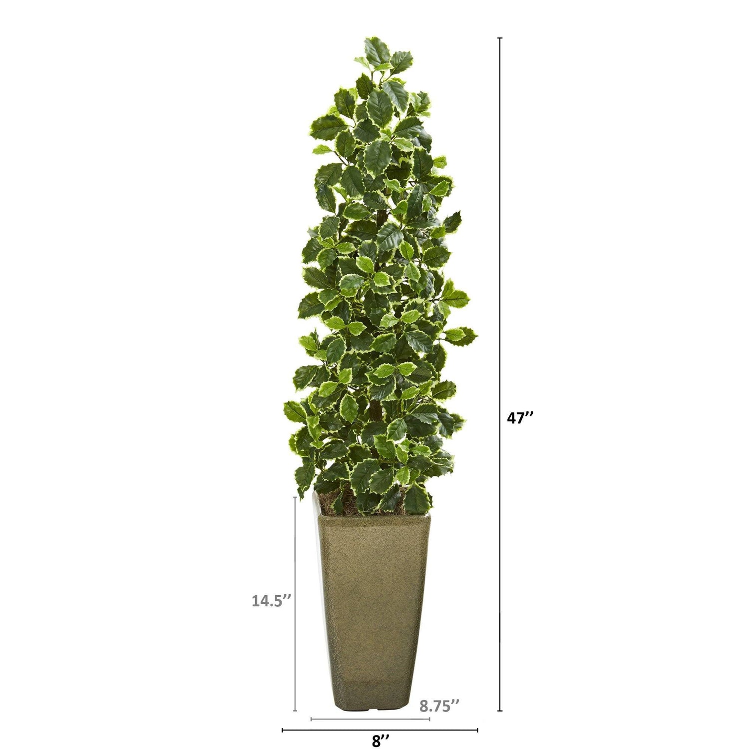 47” Variegated Holly Leaf Artificial Tree in Green Planter (Real Touch)