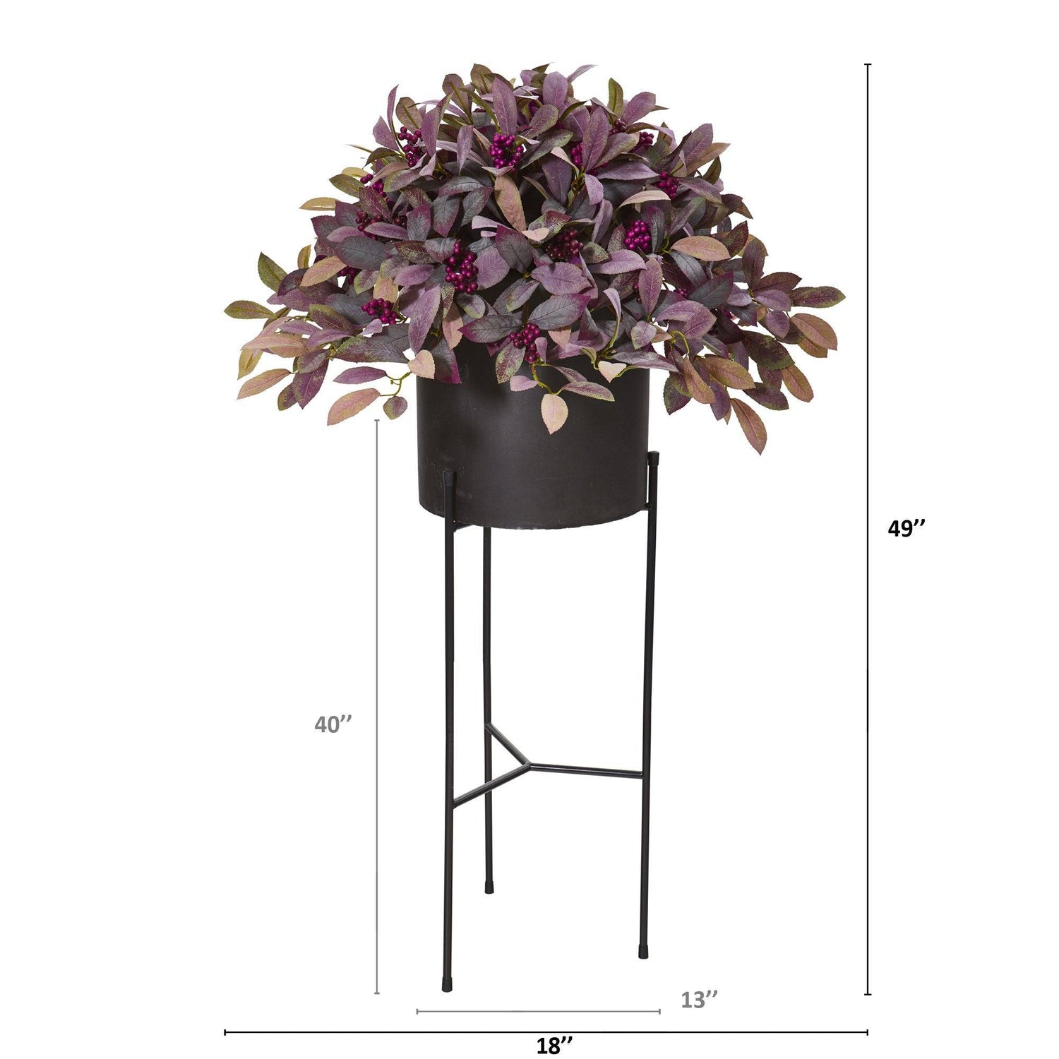 49” Fall Laurel Leaf with Berries Artificial Plant in Black Planter with Stand