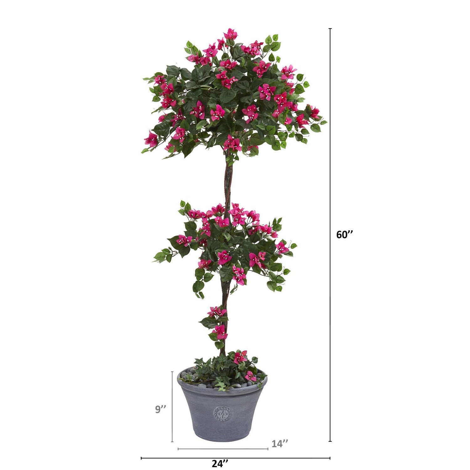 5’ Bougainvillea Artificial Topiary Tree in Gray Planter