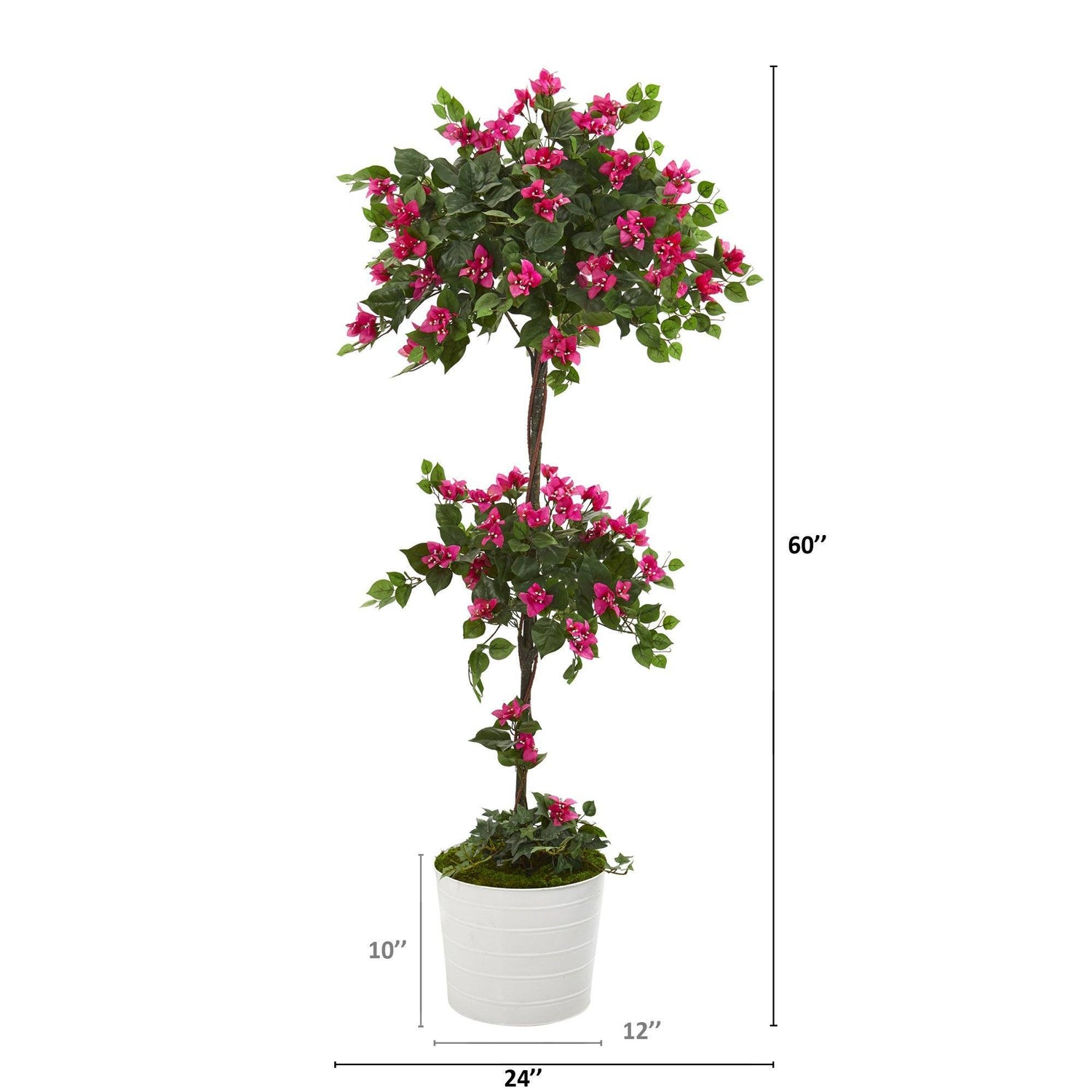 5’ Bougainvillea Artificial Topiary Tree in White Tin Planter
