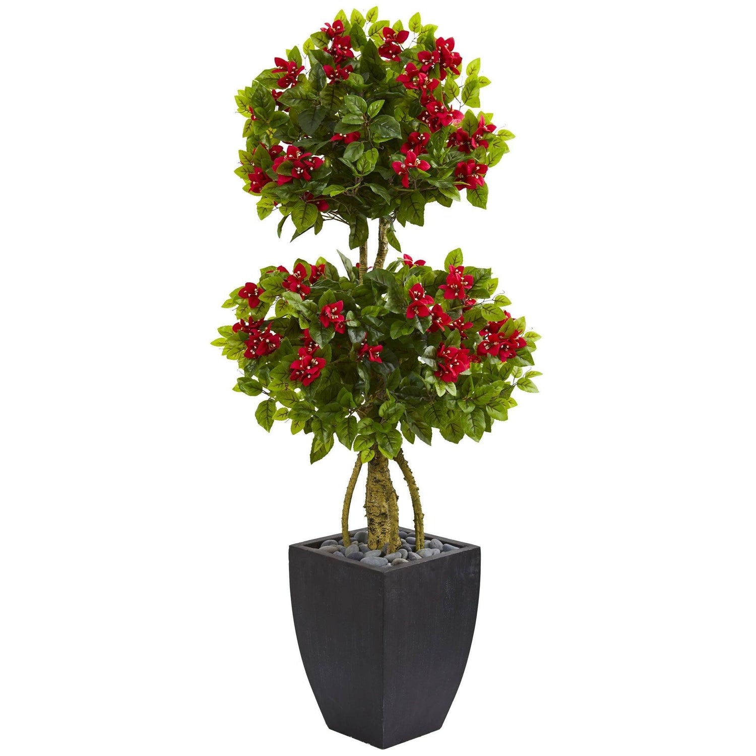 5’ Double Ball Bougainvillea Artificial Tree in Black Wash Planter