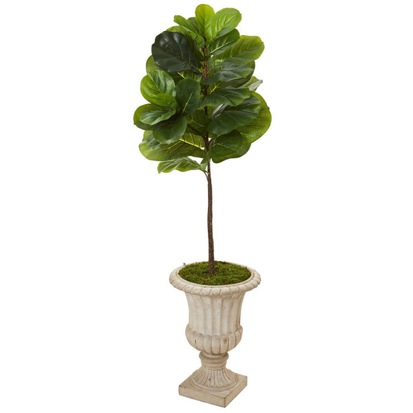 5’ Fiddle Leaf Artificial Tree in Sand Finished Urn (Real Touch)