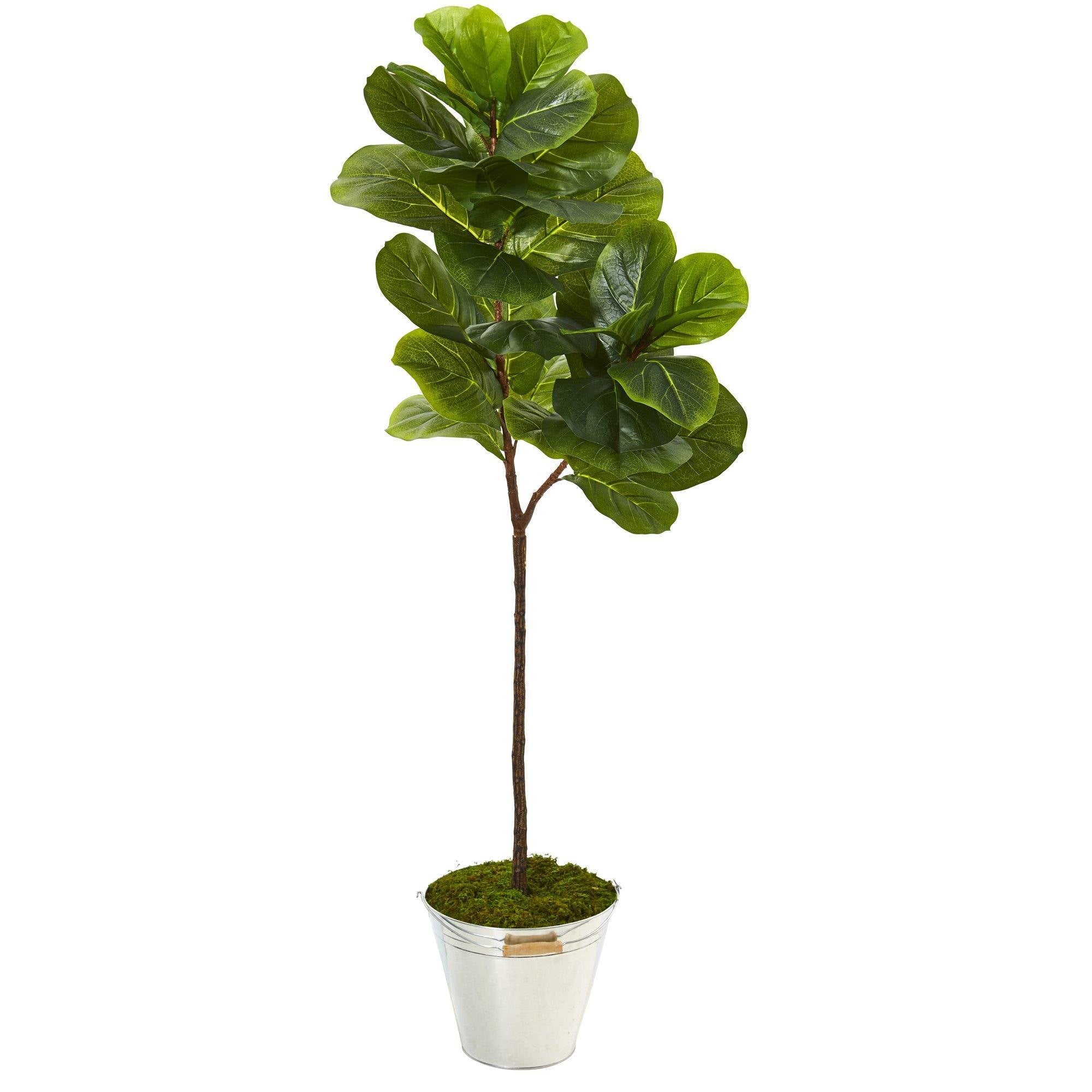 5’ Fiddle Leaf Artificial Tree in Tin Bucket Nearly Natural