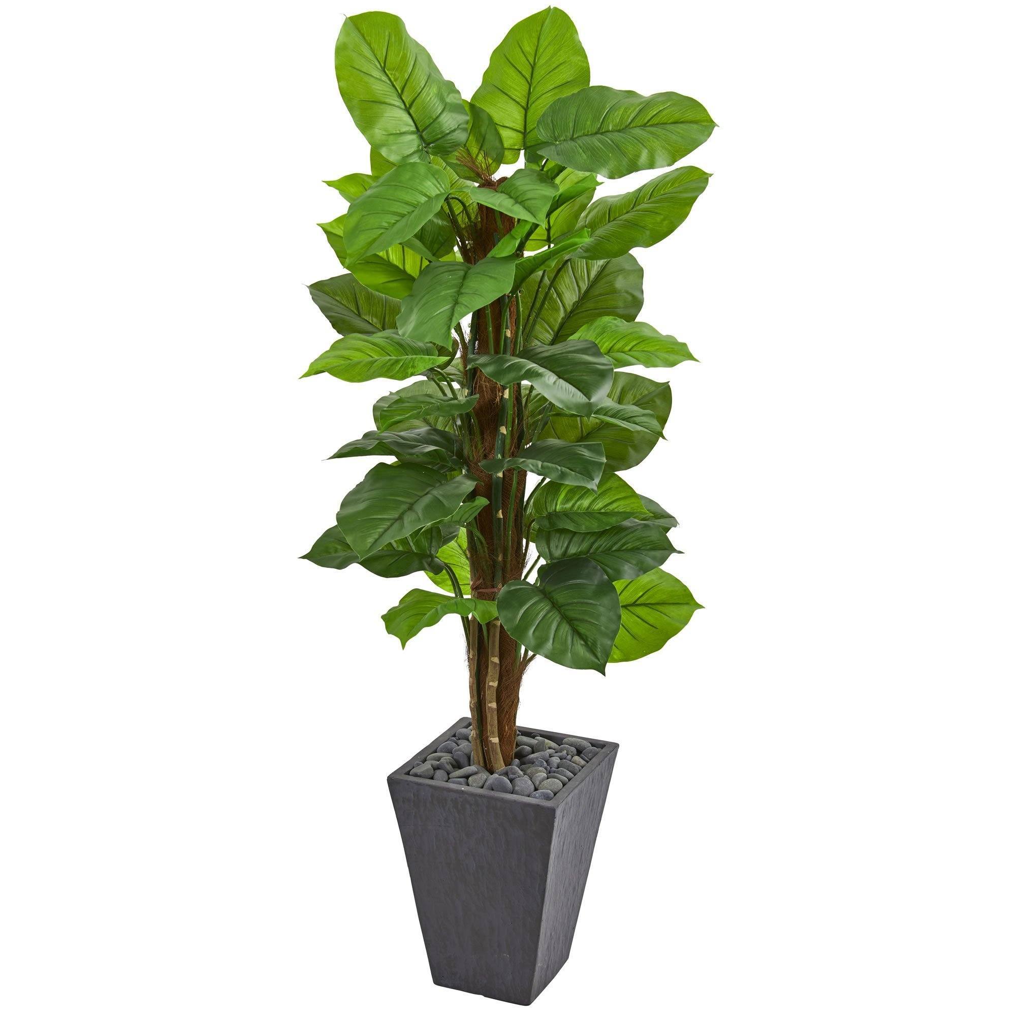 artificial large potted plants Nearly Natural 5-ft Large Leaf Philodendron Artificial Plant in Slate Planter (Real Touch)