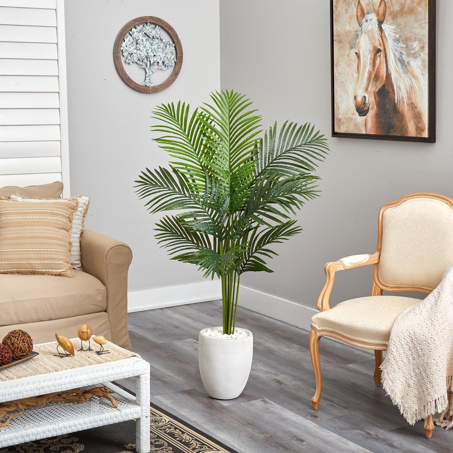 5’ Artificial Paradise Palm Tree in White Planter