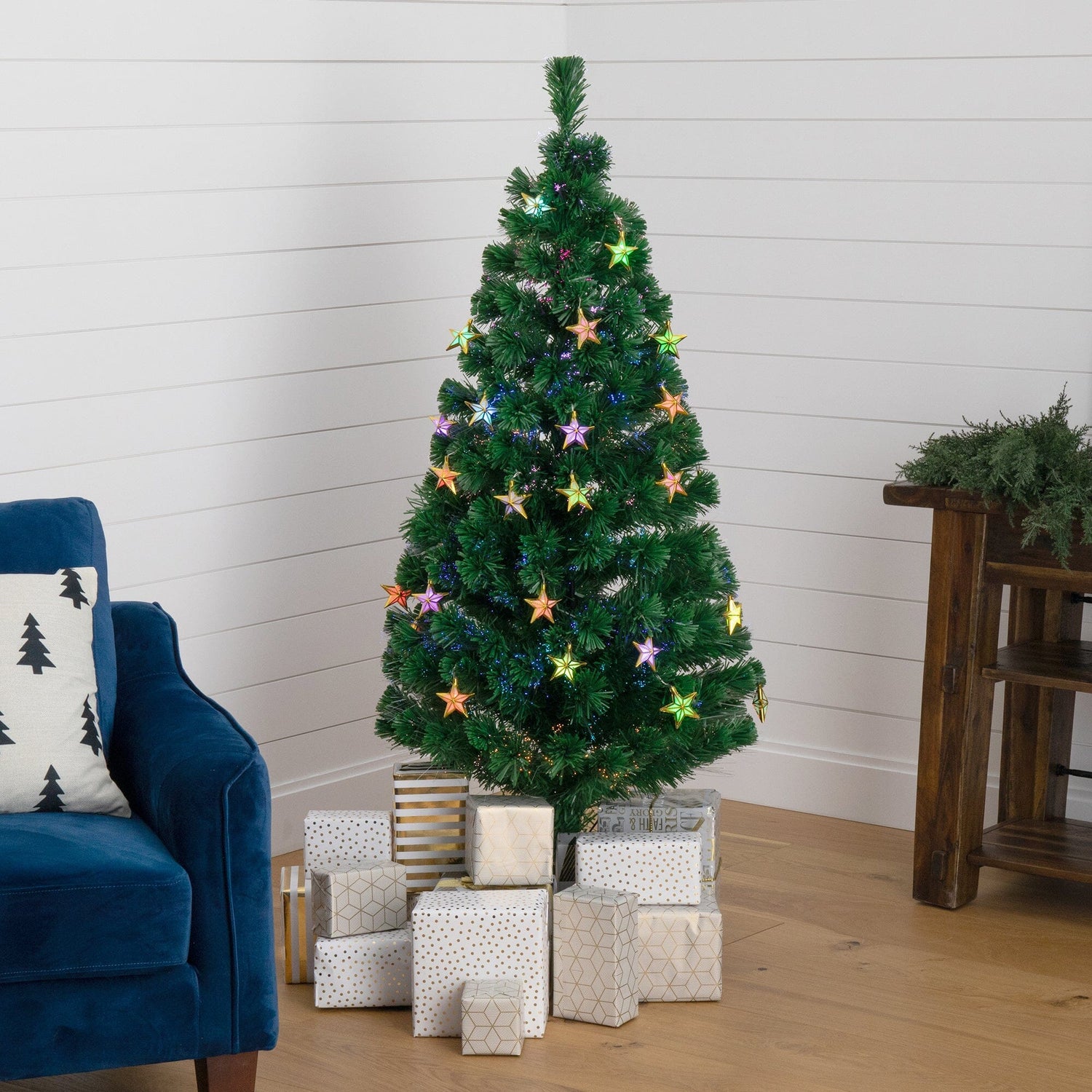 5' Pre-Lit Fiber Optic Artificial Christmas Tree with 60 Colorful Star-Shaped LED Lights