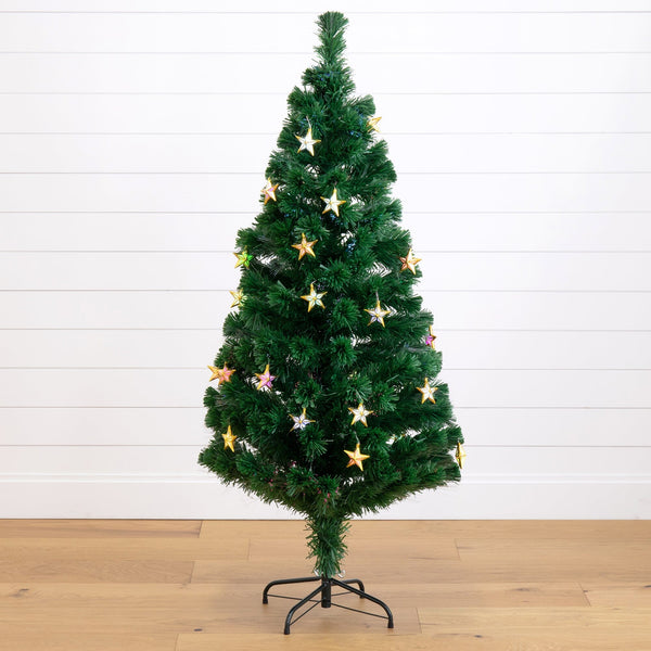 5' Pre-Lit Fiber Optic Artificial Christmas Tree with 60 Colorful Star-Shaped LED Lights