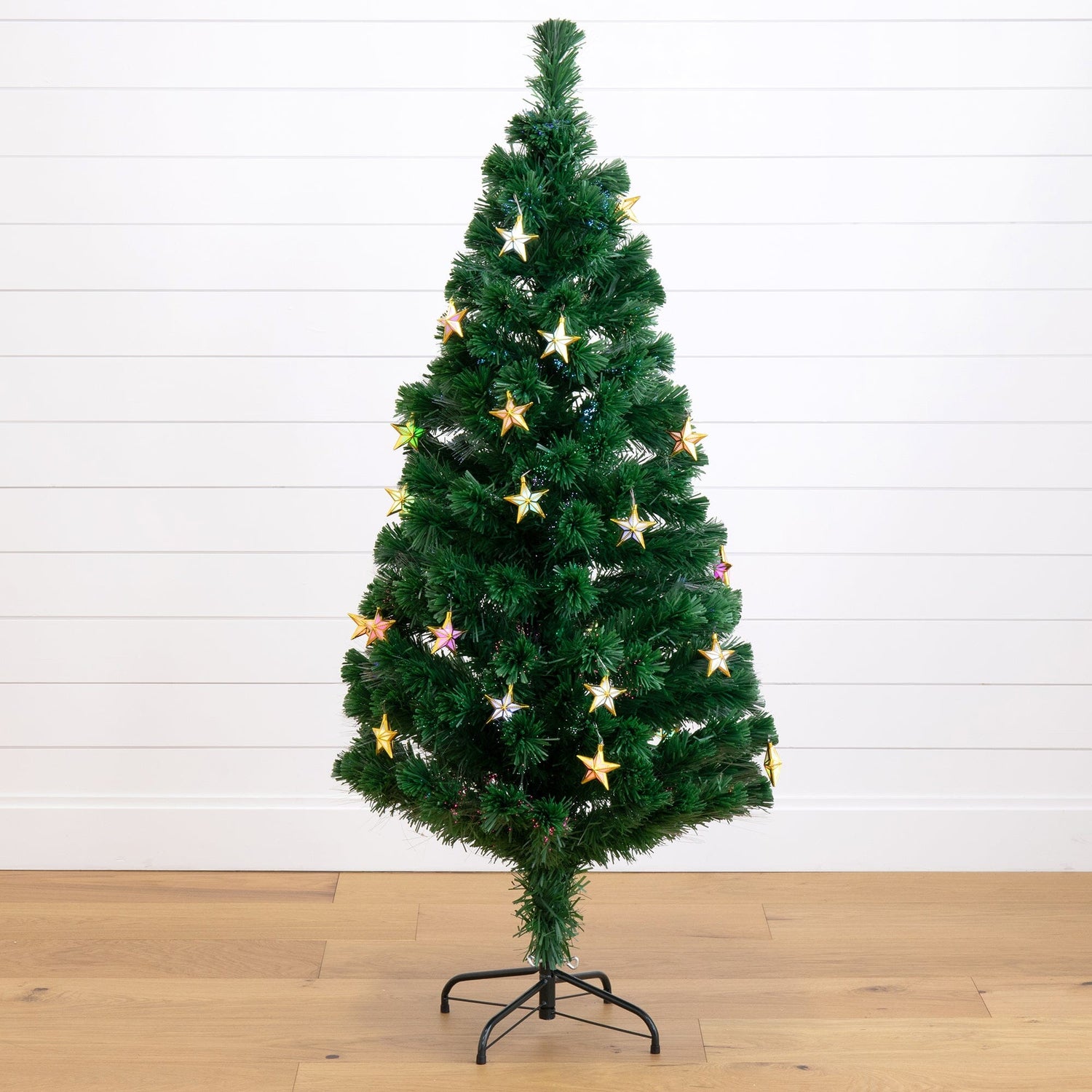 5' Pre-Lit Fiber Optic Artificial Christmas Tree with 60 Colorful Star-Shaped LED Lights