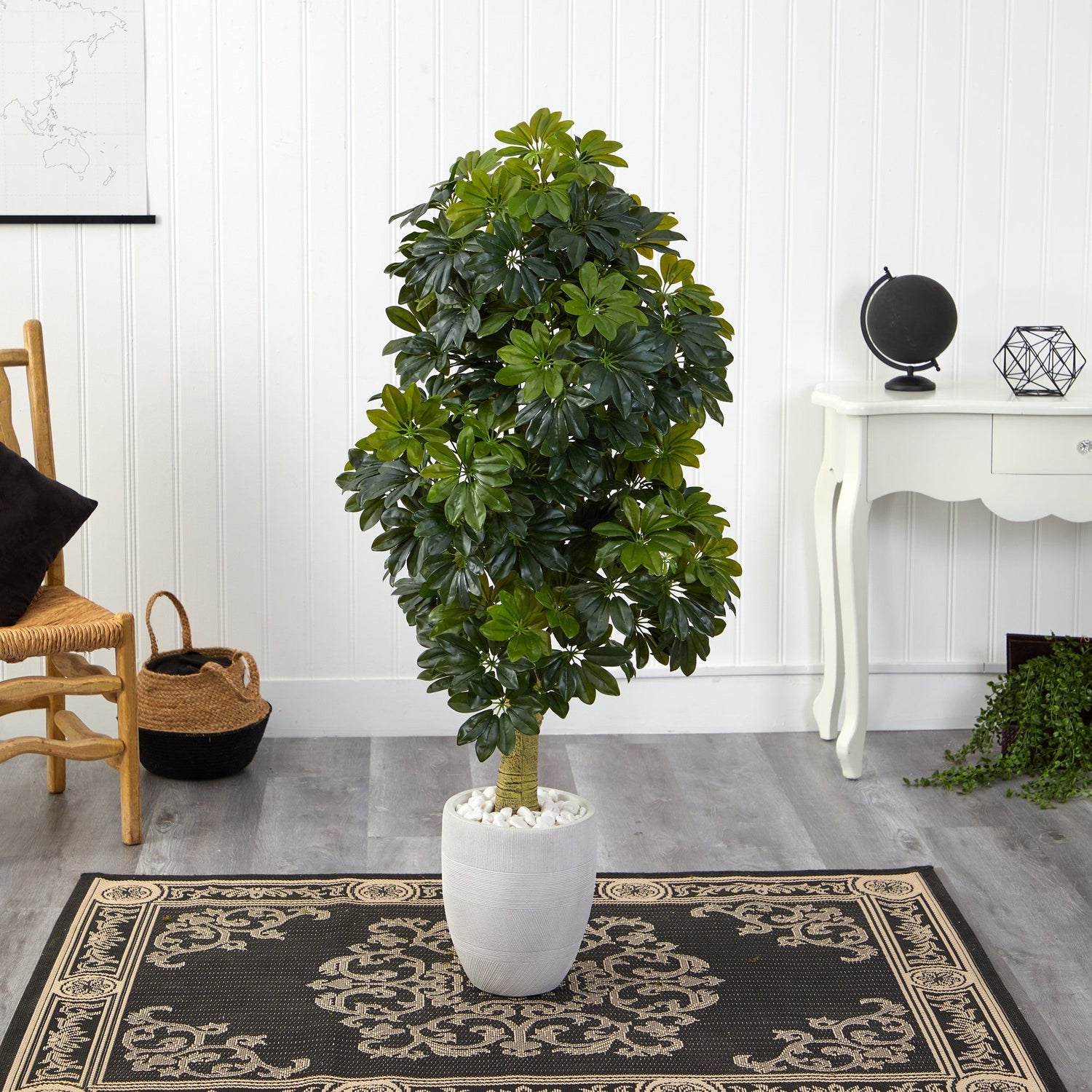 5' Schefflera Artificial Tree in White Planter (Real Touch)