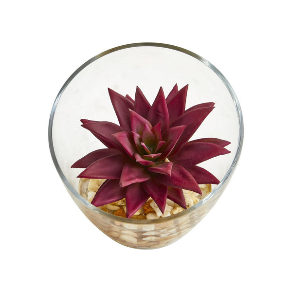5" Succulent Artificial Plant in Slanted Glass Vase (Set of 2)"