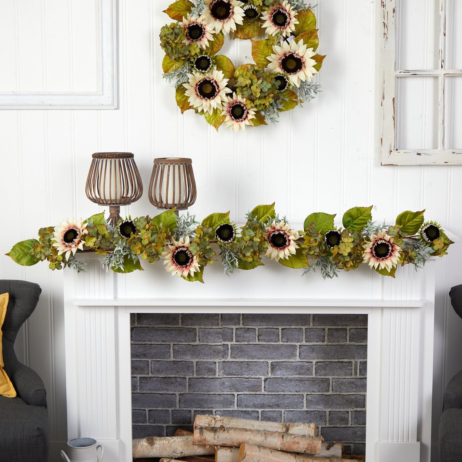5’ White Sunflower and Hydrangea Artificial Garland