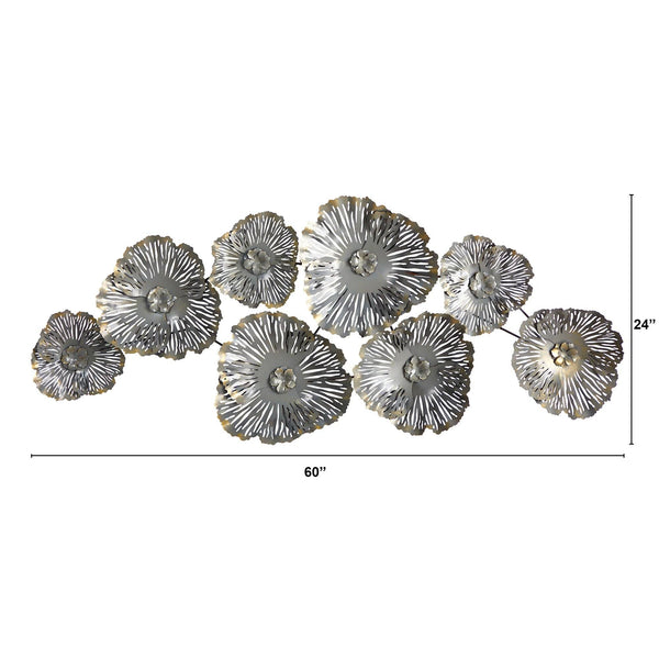 5’ x 2’ Floating Metal Floral Wall Art Decor