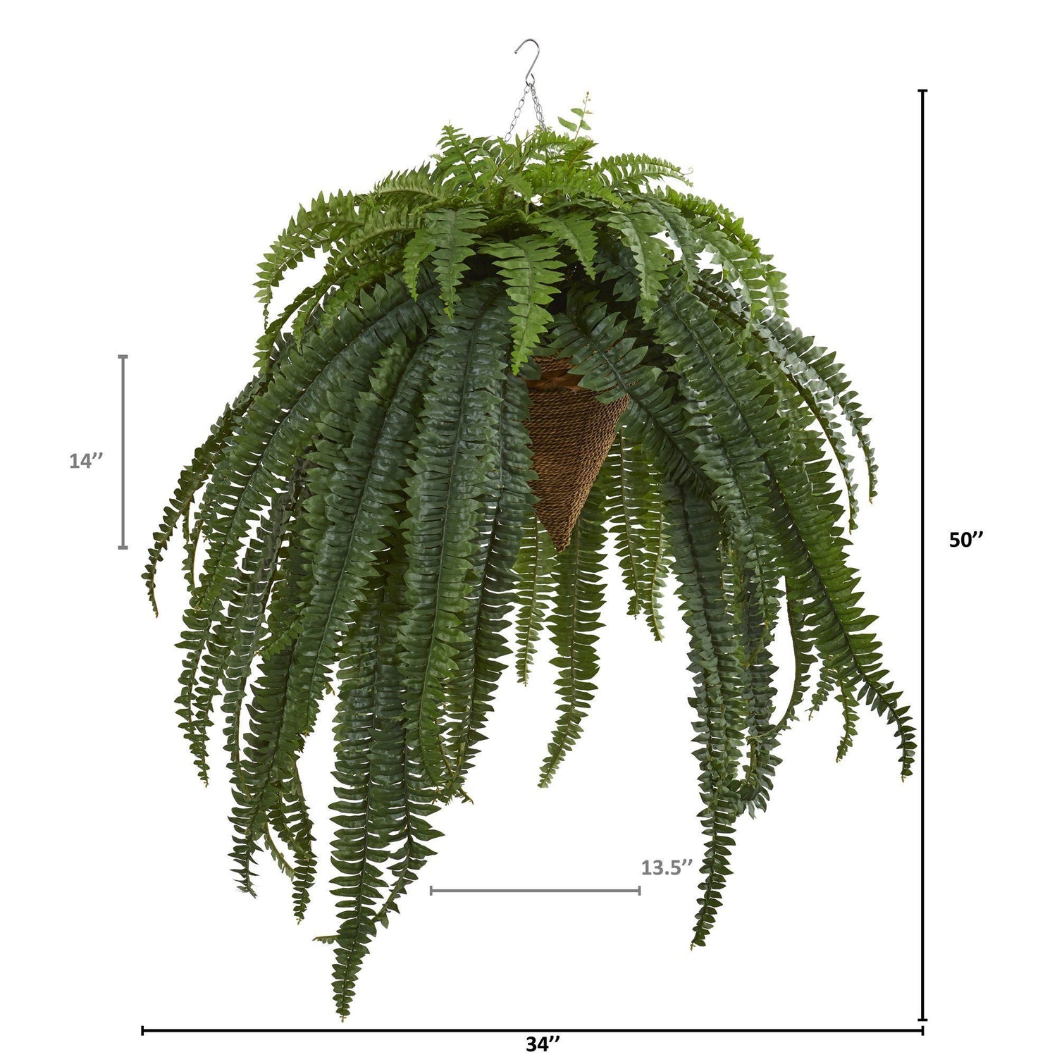 50” Giant Boston Fern Artificial Plant in Hanging Cone