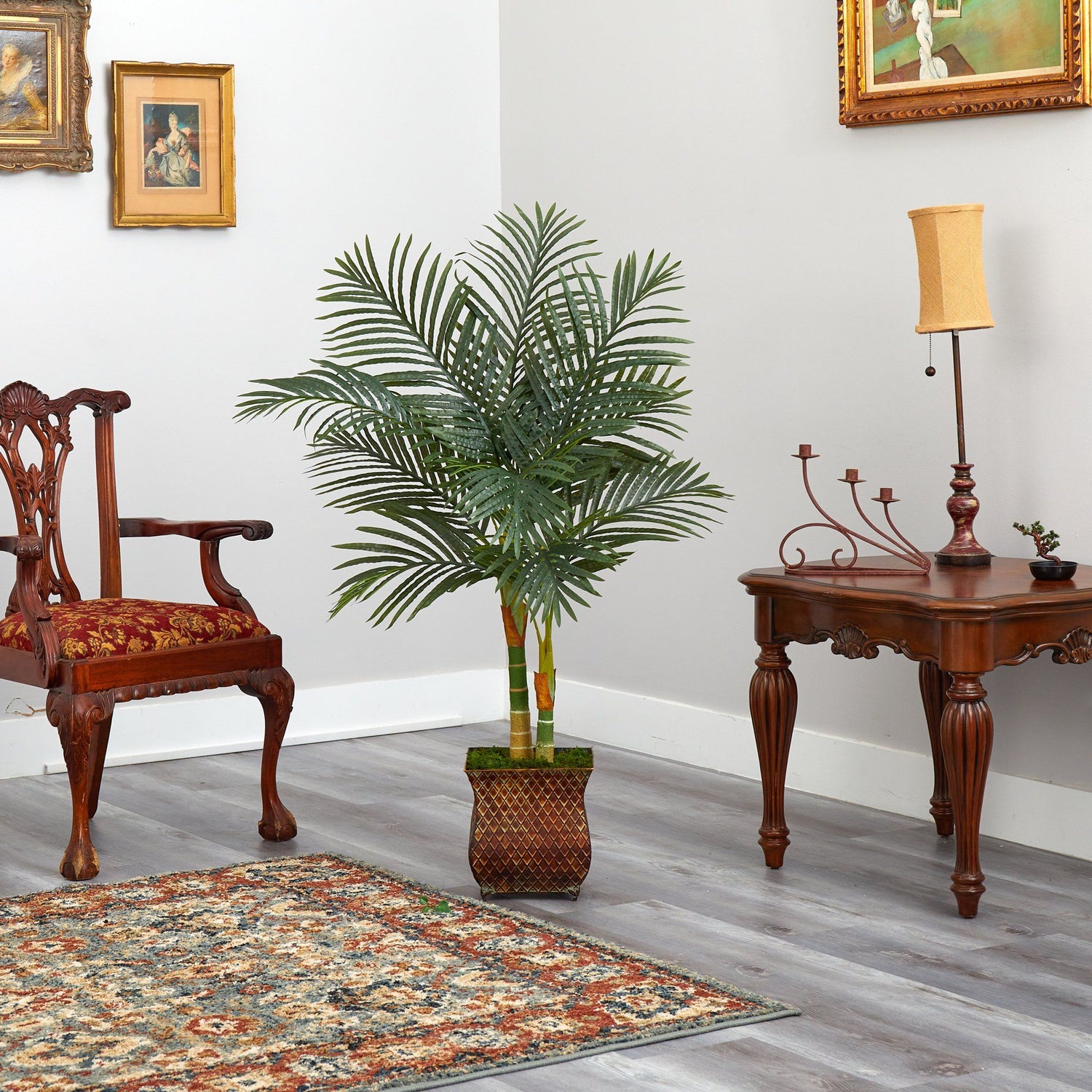 50” Golden Cane Artificial Palm Tree in Metal Planter