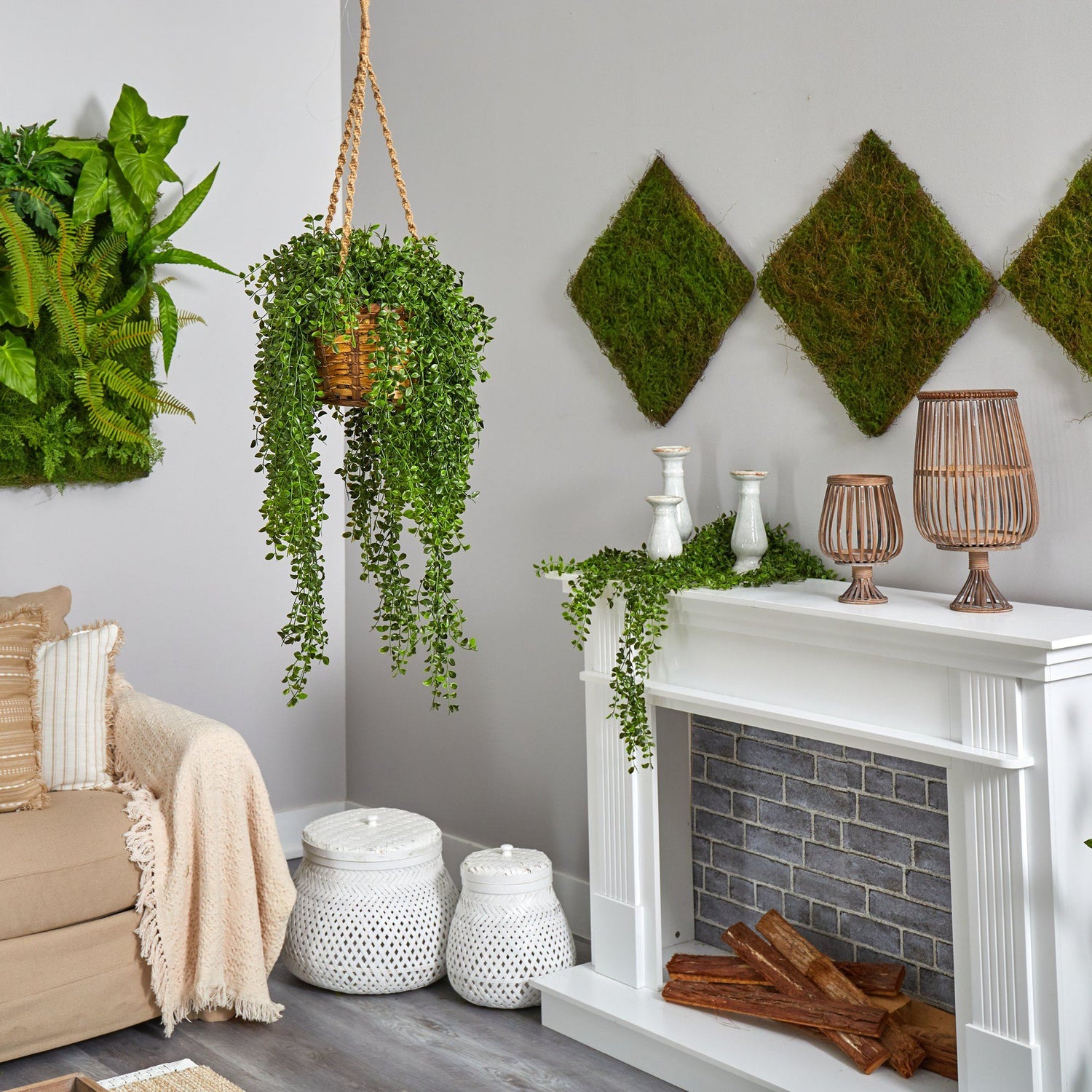 51” Gleditsia Artificial Plant in Hanging Basket UV Resistant (Indoor/Outdoor)