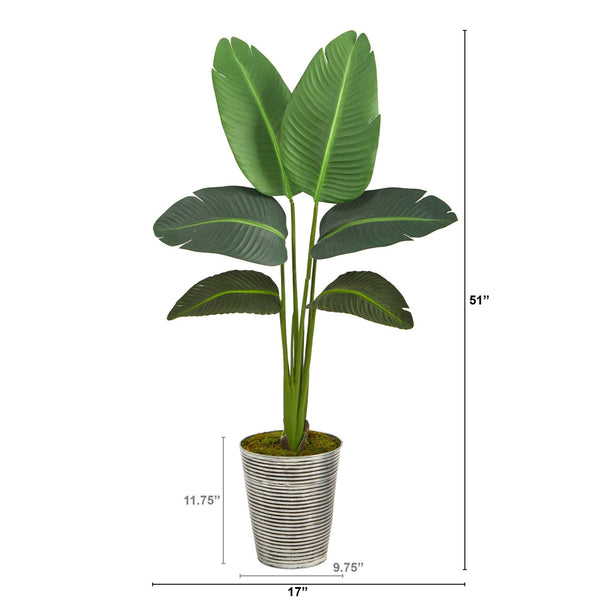 51” Traveler’s Palm Artificial Plant in Decorative Tin Planter (Real Touch)