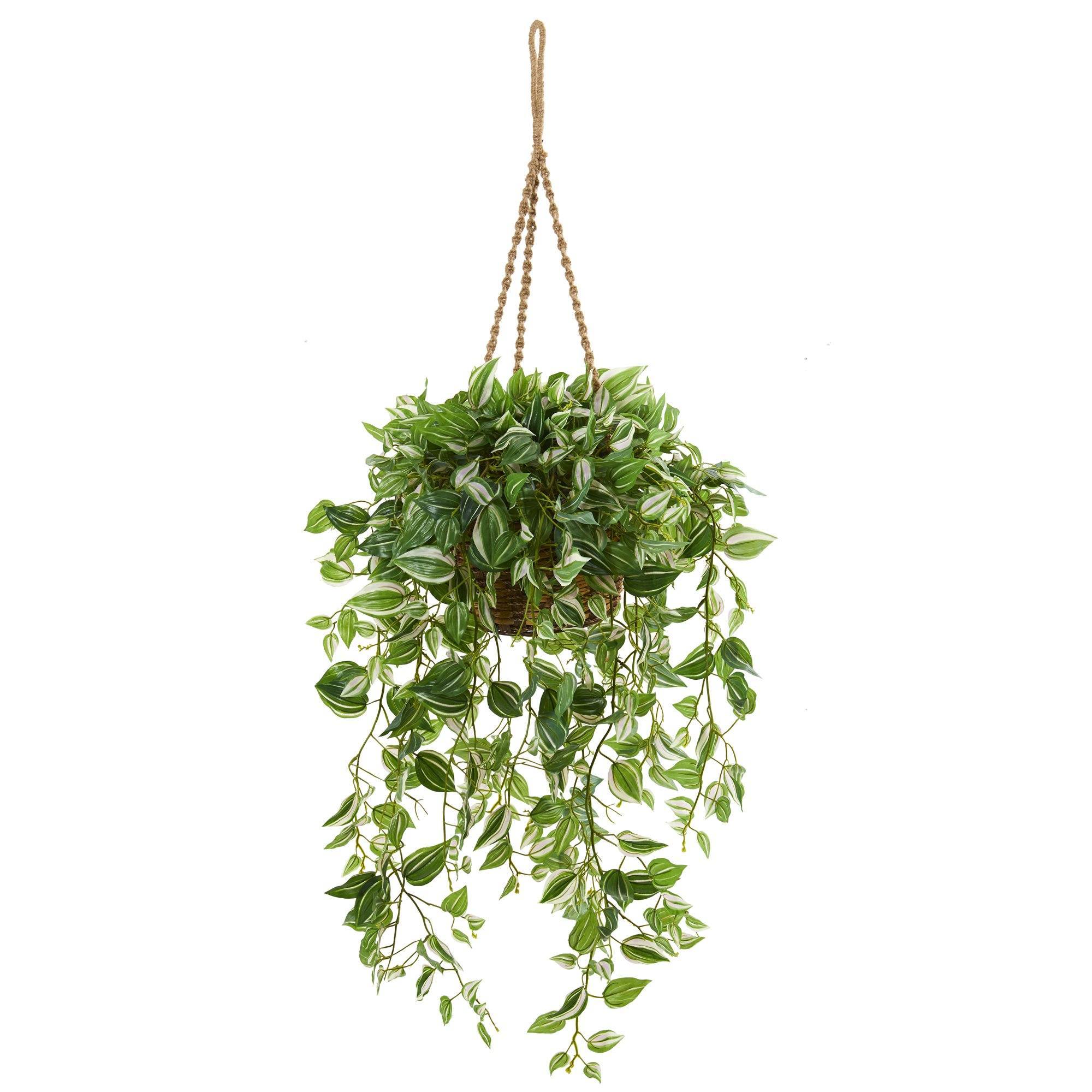 Nearly Natural 51in. Wandering Jew Artificial Plant in Hanging Basket (Real Touch)