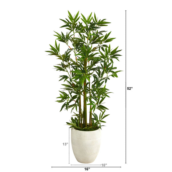 52” Bamboo Palm Artificial Tree in White Planter
