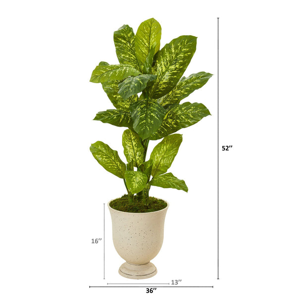 52” Dieffenbachia Artificial Plant in White Urn (Real Touch)
