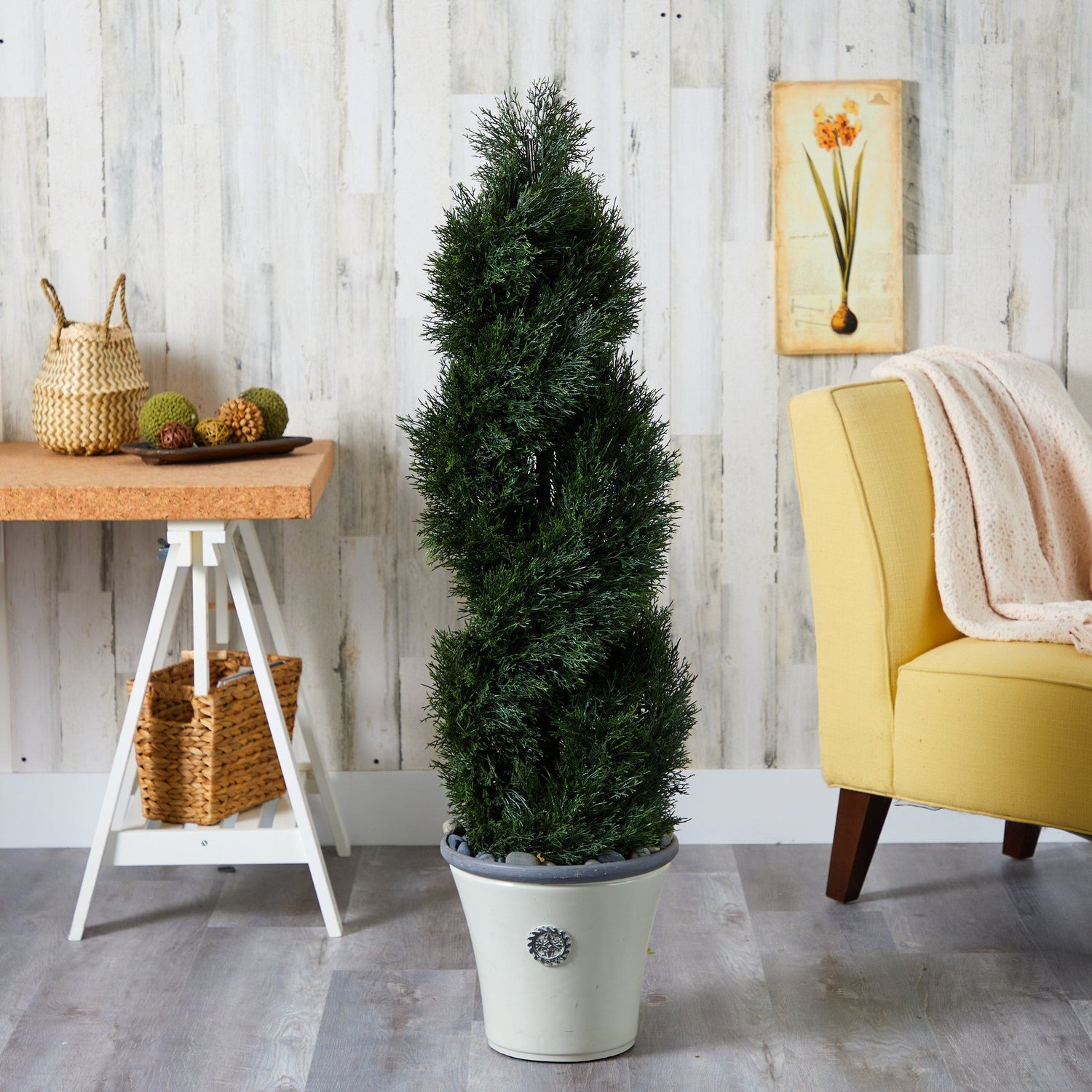 52” Double Pond Cypress Spiral Topiary Artificial Tree in Planter (Indoor/Outdoor)