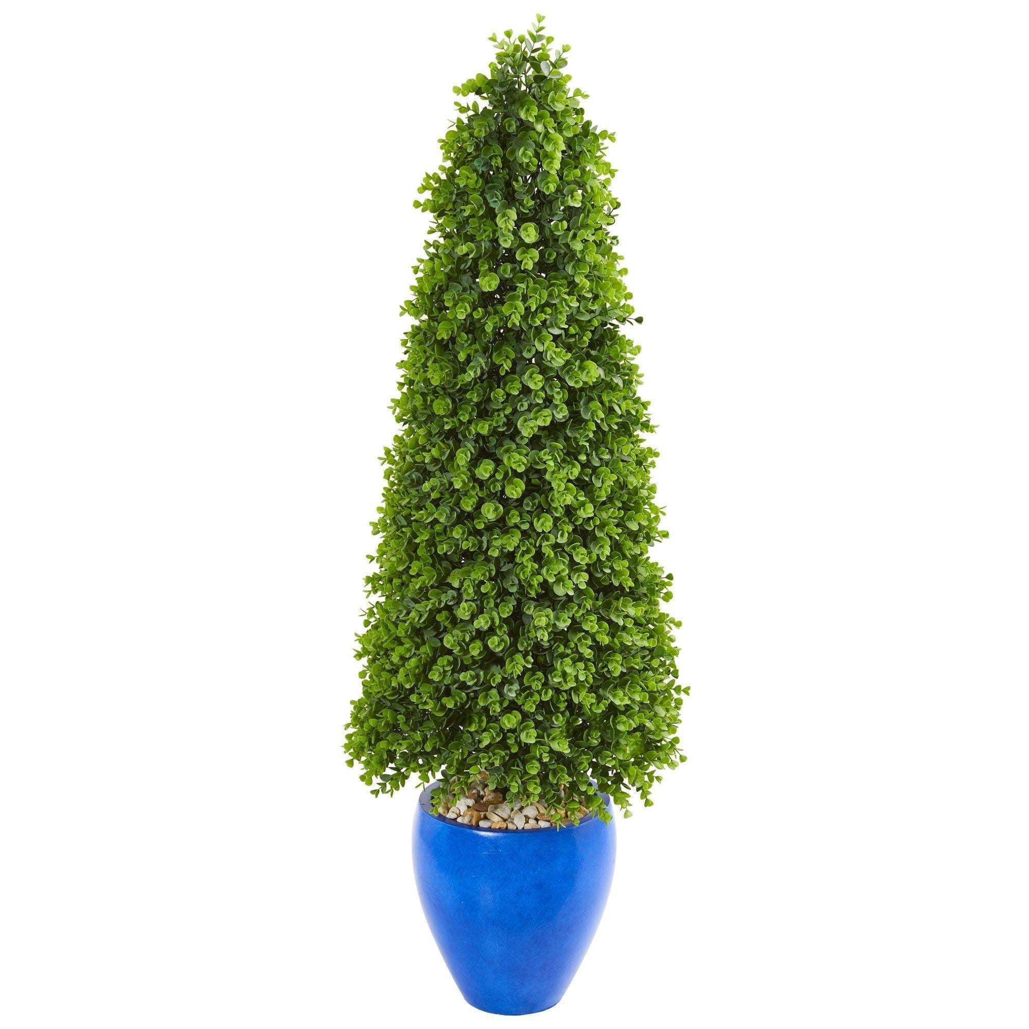 Picture of 52” Eucalyptus Topiary Artificial Tree in Blue Planter (Indoor/Outdoor ...