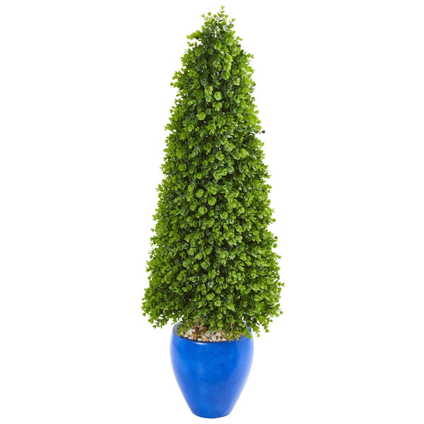52” Eucalyptus Topiary Artificial Tree in Blue Planter (Indoor/Outdoor)