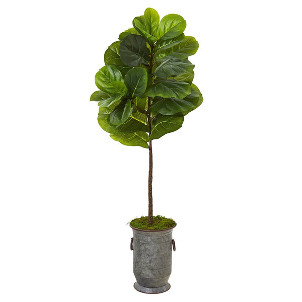 52” Fiddle Leaf Artificial Tree in Vintage Metal Planter (Real Touch)