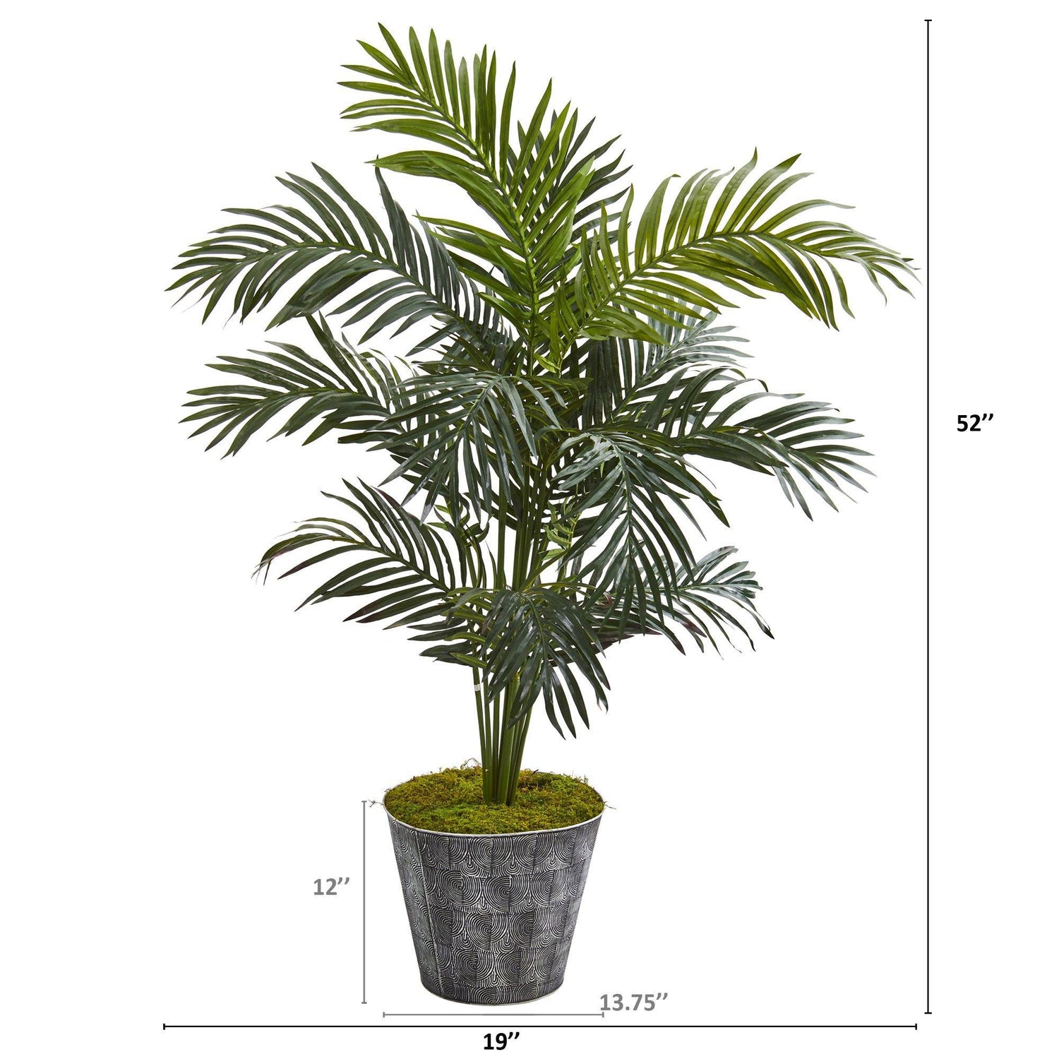 52” Paradise Palm Artificial Tree in Black Embossed Tin Planter