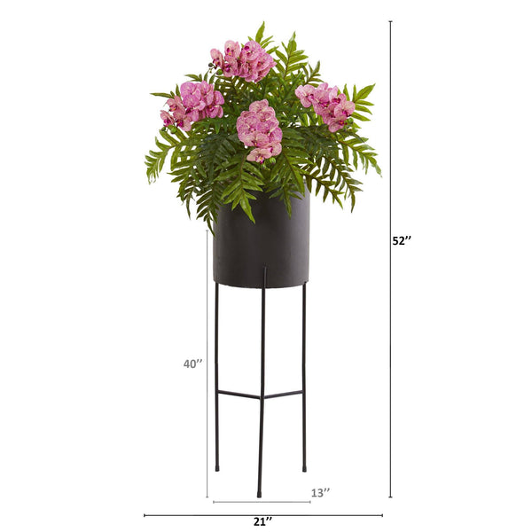 52” Phalaenopsis Orchid and Fern Plant in Black Planter
