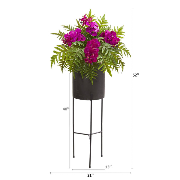 52” Phalaenopsis Orchid and Fern Plant in Black Planter