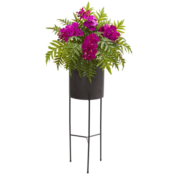 52” Phalaenopsis Orchid and Fern Plant in Black Planter