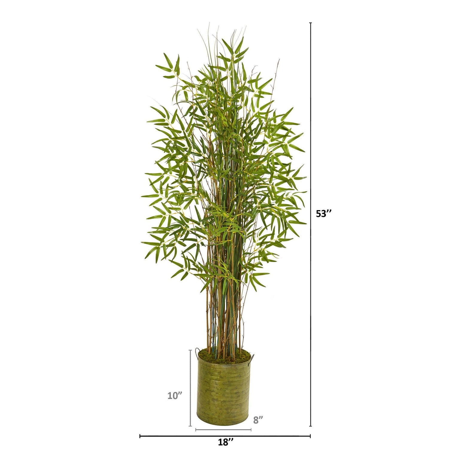 53” Bamboo Grass Artificial Plant in Green Metal Planter