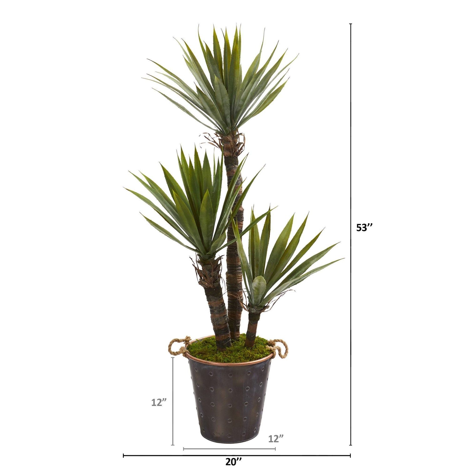 53” Yucca Artificial Tree in Decorative Metal Pail with Rope