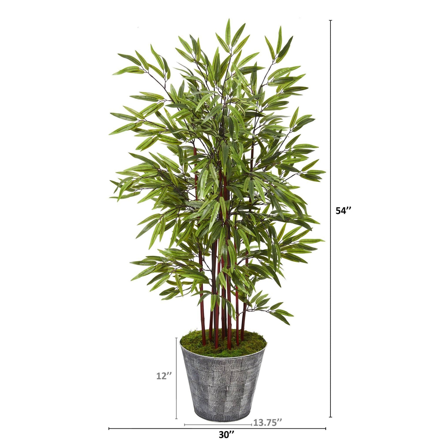 54” Bamboo Artificial Tree in Black Embossed Tin Planter
