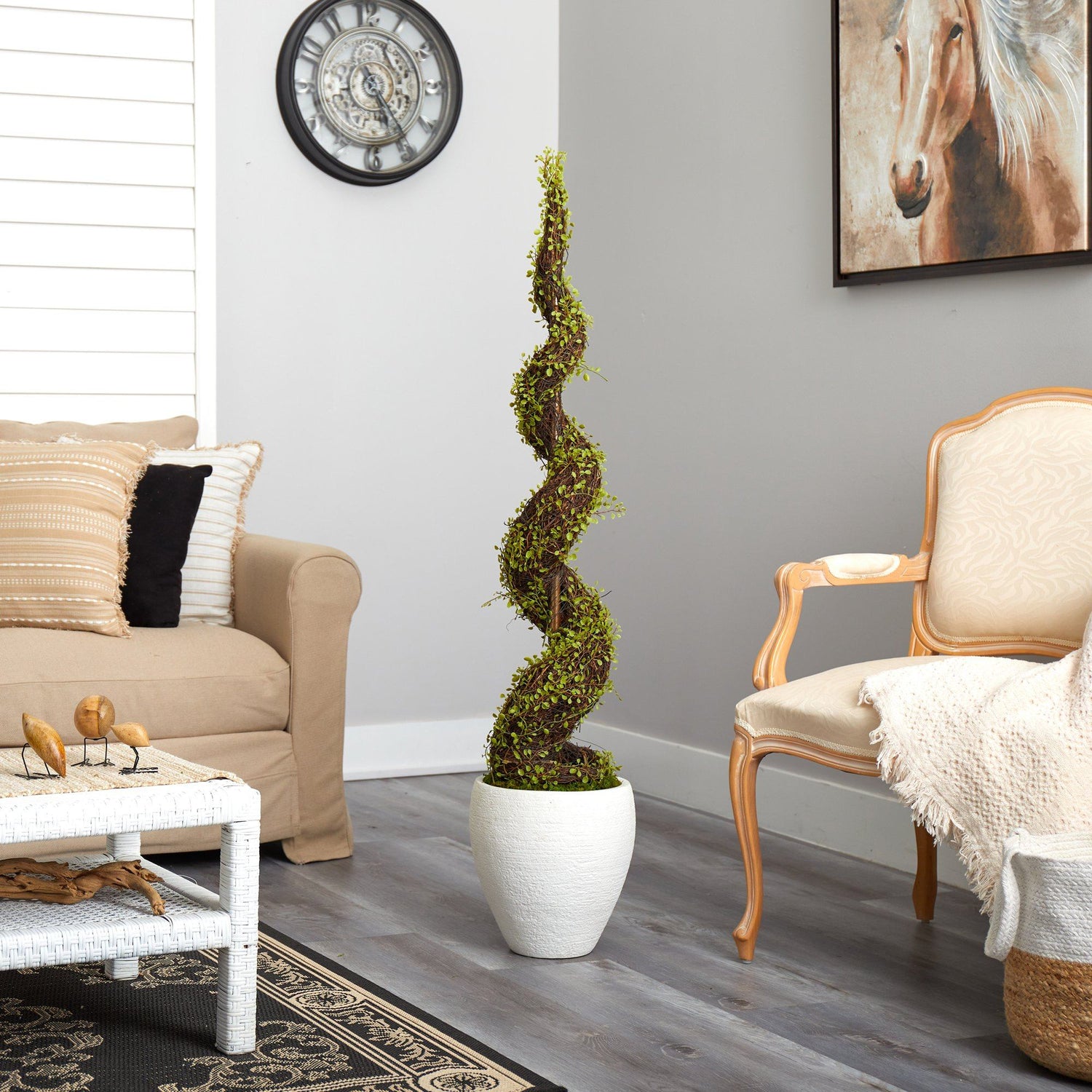 54” Mohlenbechia Spiral Artificial Tree in White Planter