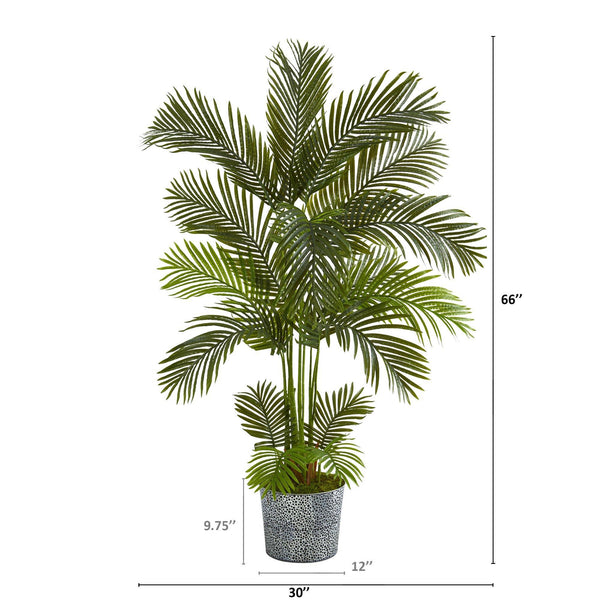 5.5' Areca Palm Artificial Tree in Embossed Black Tin Planter