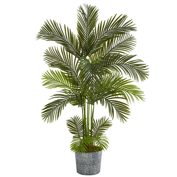 5.5' Areca Palm Artificial Tree in Embossed Black Tin Planter