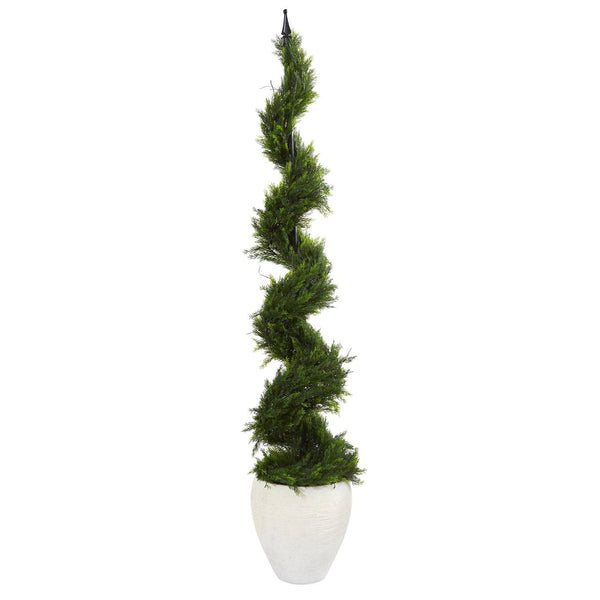5.5’ Cypress Artificial Spiral Tree in White Planter