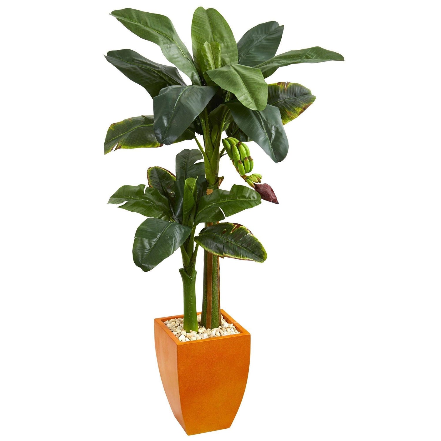 5.5’ Double Stalk Banana Artificial Tree in Orange Planter