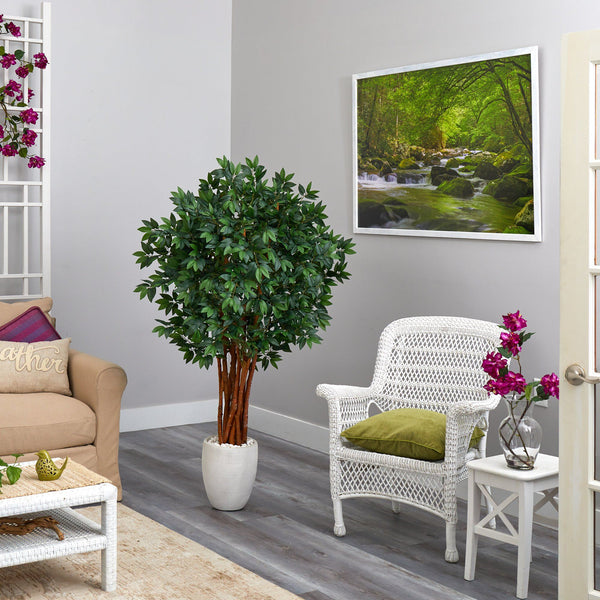 5.5’ Lychee Artificial Tree in White Planter