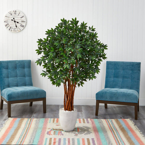 5.5’ Lychee Artificial Tree in White Planter