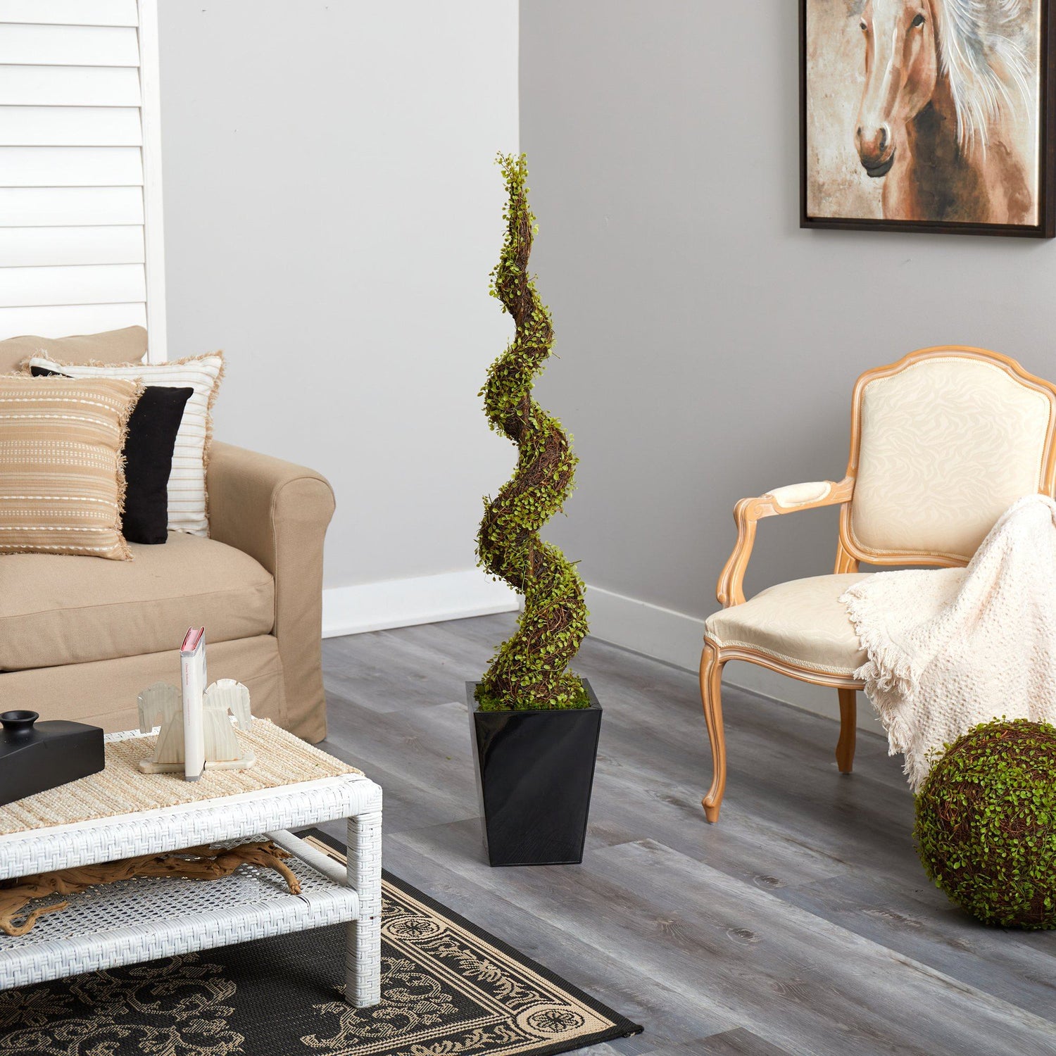 55” Mohlenbechia Spiral Artificial Tree in Black Metal Planter