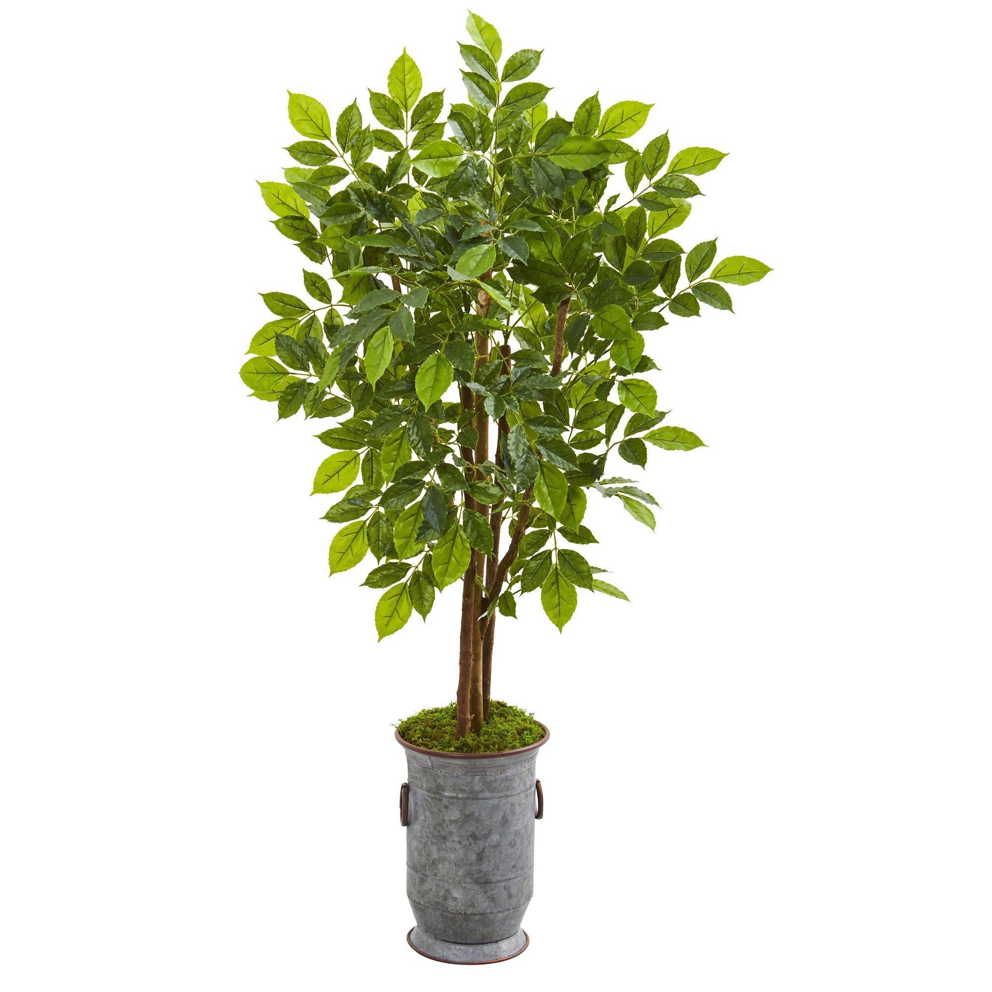 birch planter pot Nearly Natural 55in. River Birch Artificial Tree in Decorative Planter
