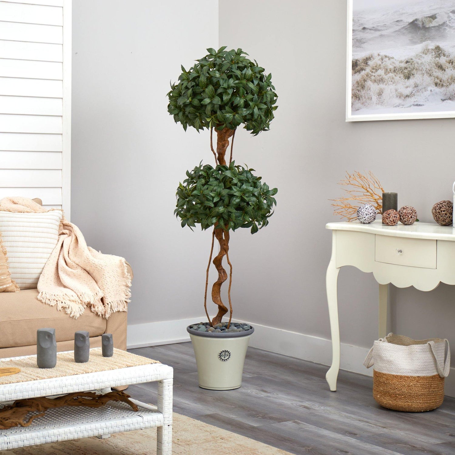 5.5’ Sweet Bay Double Ball Topiary Artificial Tree in Decorative Planter