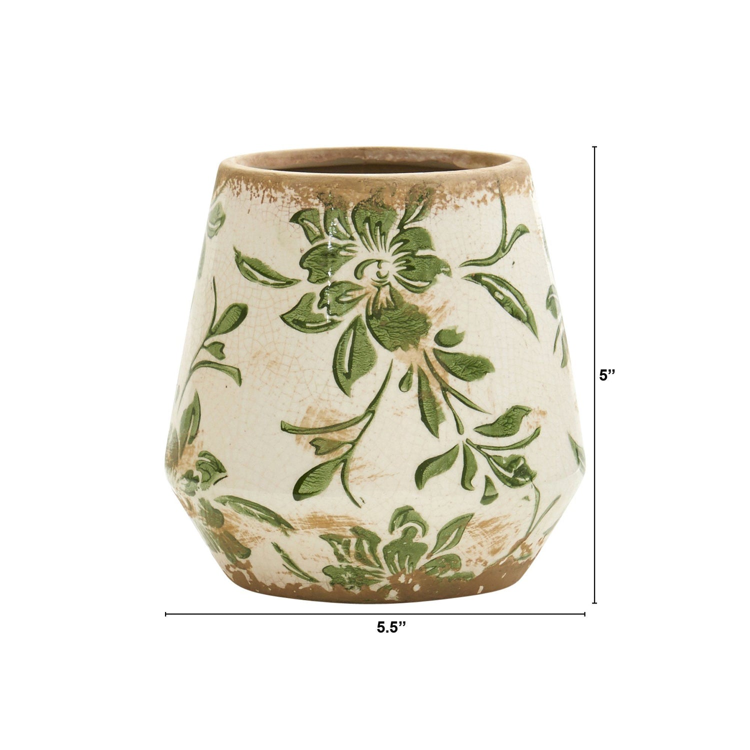 5.5” Tuscan Ceramic Green Scroll Planter