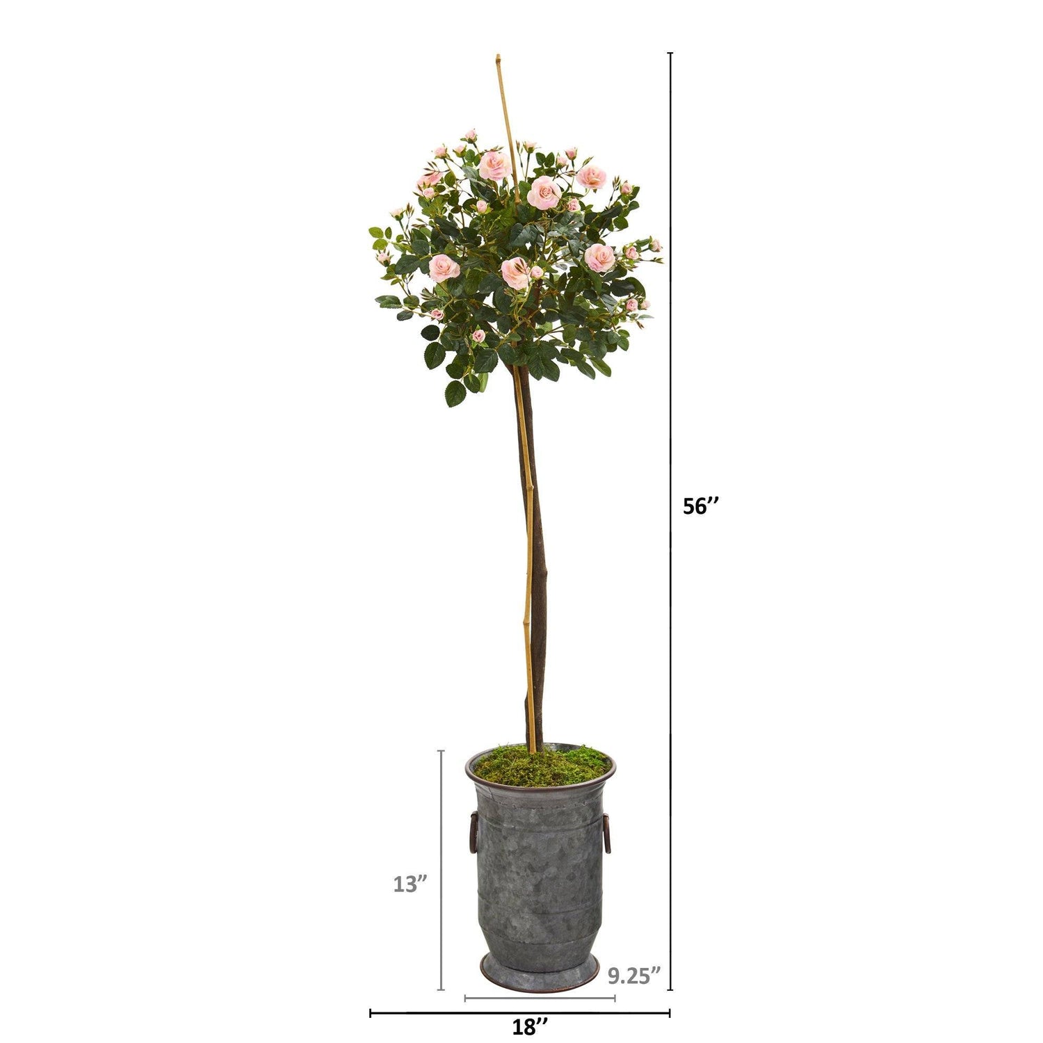 56” Rose Topiary Artificial Tree in Vintage Metal Planter