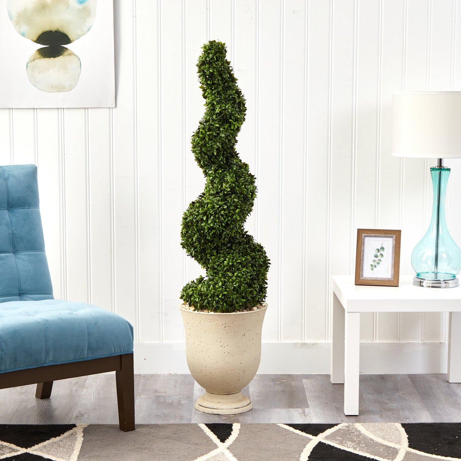 56” Spiral Hazel Leaf Artificial Topiary Tree in Decorative Urn